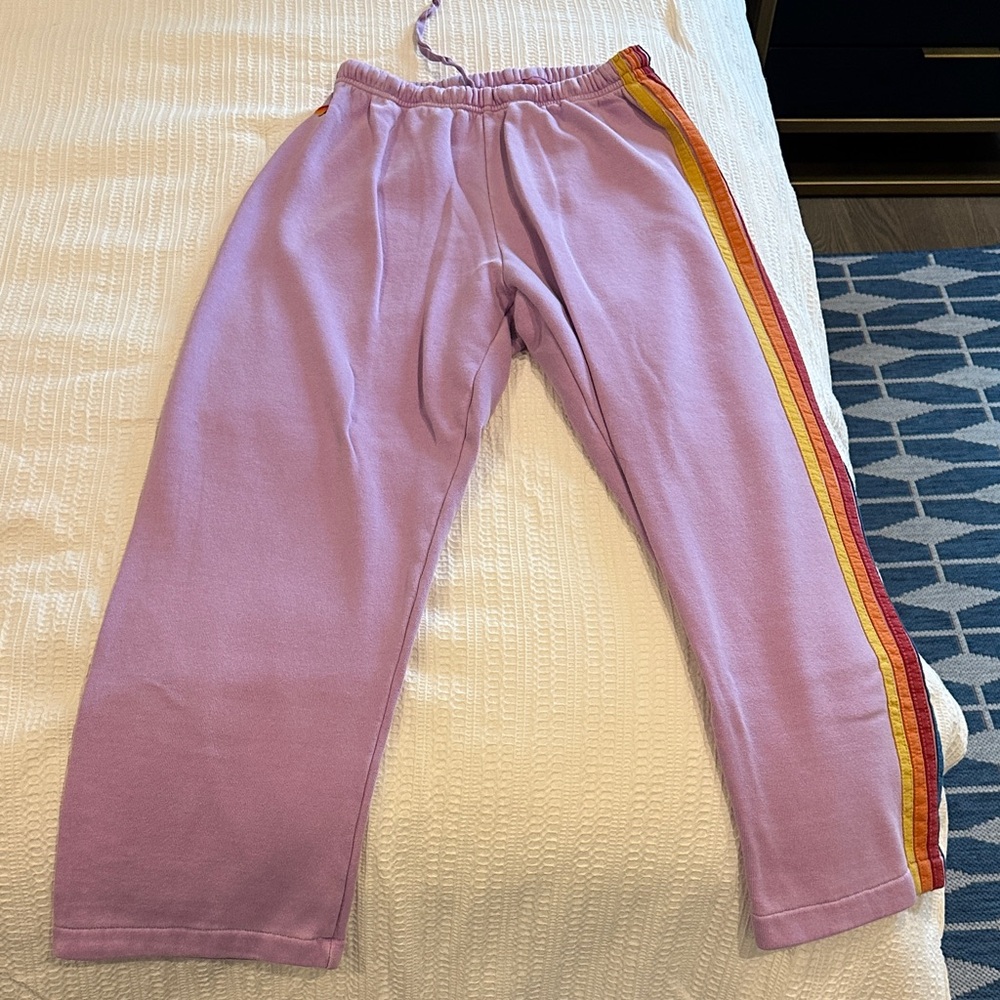 Aviator Nation Lavender Sweatpants with Rainbow Stripe
